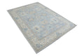 5x7 Oshak Area Rug | Handmade Wool Rug | Blue Gray Turkish Traditional Rug