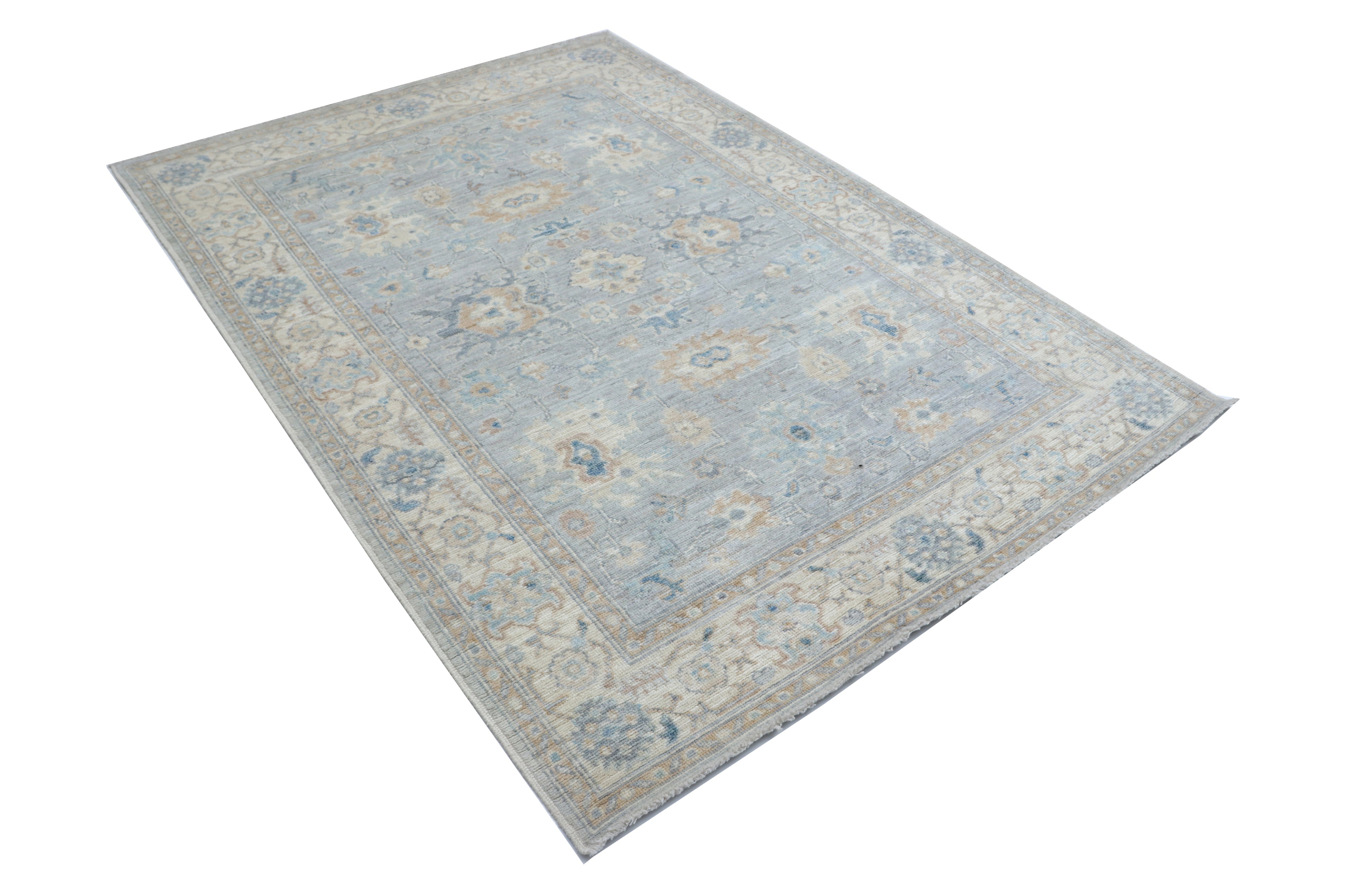 5x7 Oshak Area Rug | Handmade Wool Rug | Blue Gray Turkish Traditional Rug
