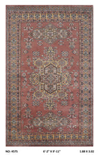 6x10 Orange Kafkazi geometric handmade wool and cotton area rug