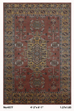 4x6 Orange Kafkazi geometric handmade wool cotton and silk area rug