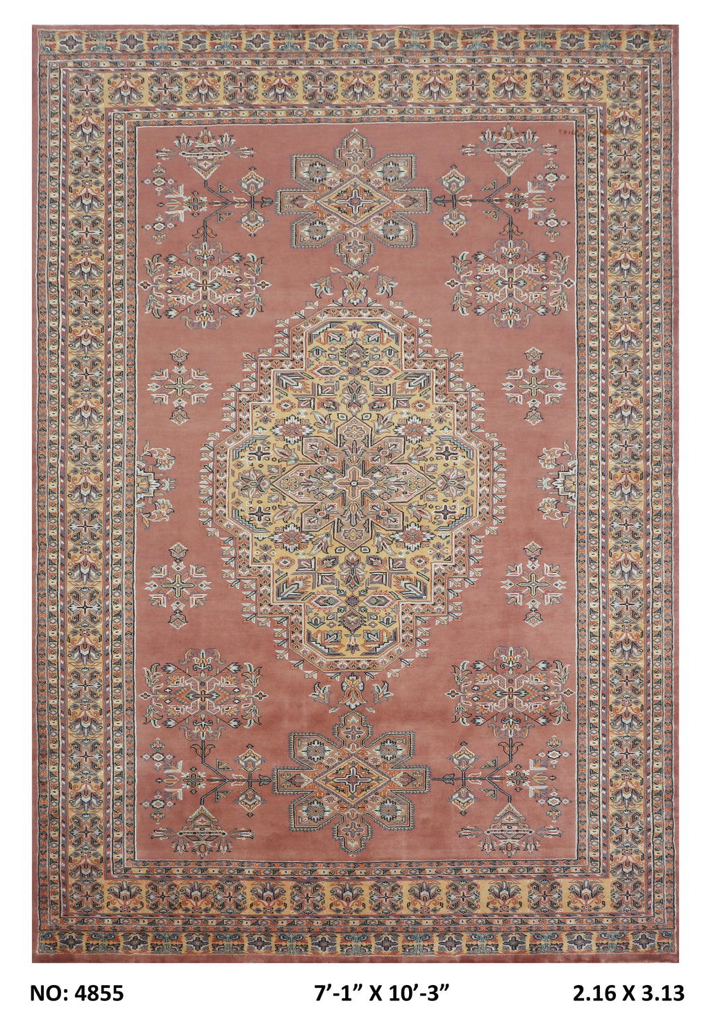 7x10 Orange Kafkazi geometric handmade wool and cotton area rug