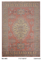 7x10 Orange Kafkazi geometric handmade wool and cotton area rug