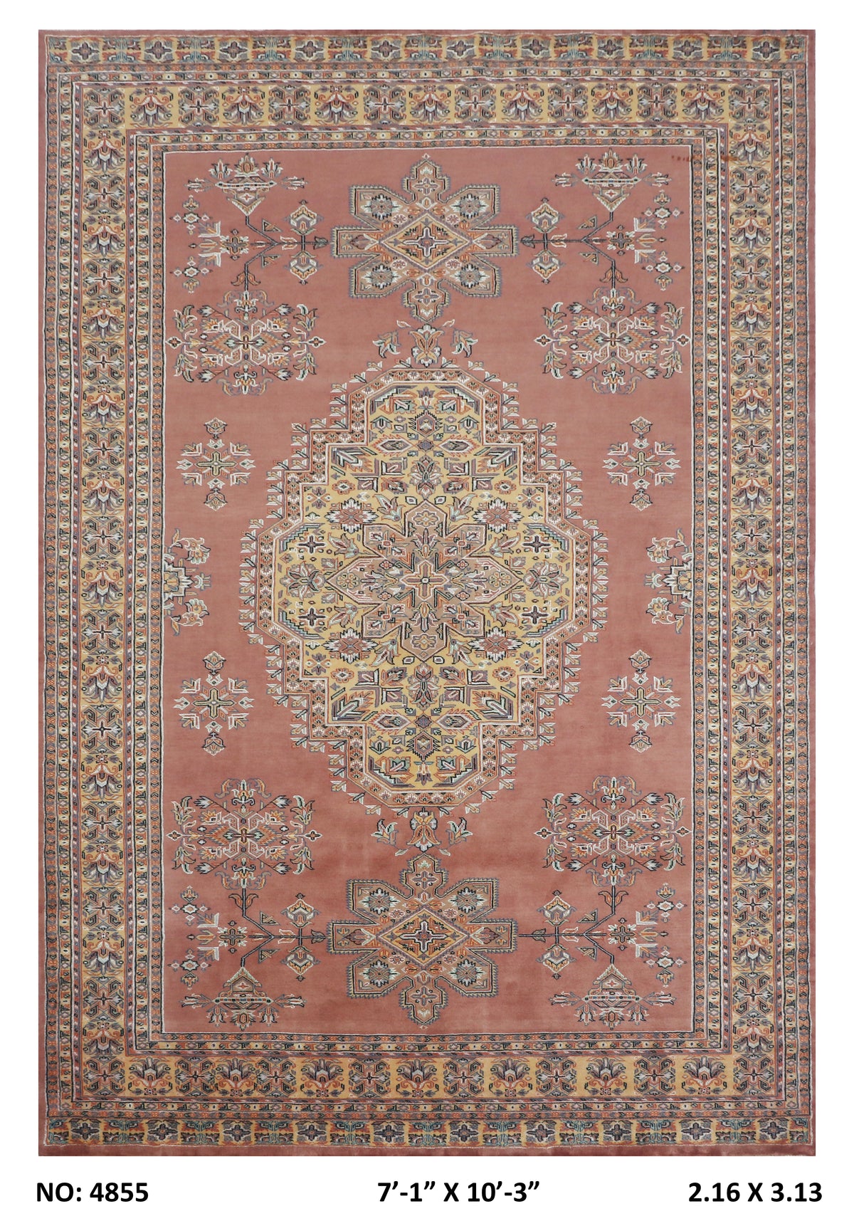 7x10 Orange Kafkazi geometric handmade wool and cotton area rug