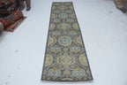 2x10 Gray Chobi Runner Rug | Handmade Wool & Cotton Floral Rug | Vegetable Dyed