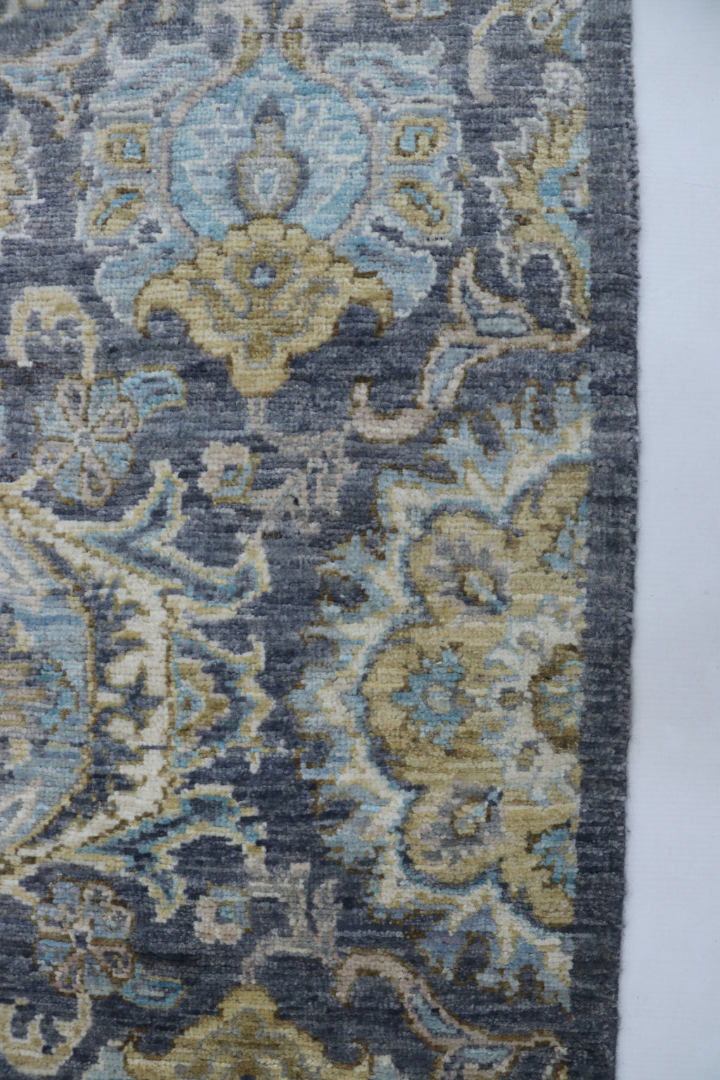 2x10 Gray Chobi Runner Rug | Handmade Wool & Cotton Floral Rug | Vegetable Dyed