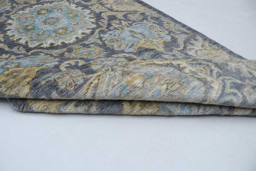 2x10 Gray Chobi Runner Rug | Handmade Wool & Cotton Floral Rug | Vegetable Dyed