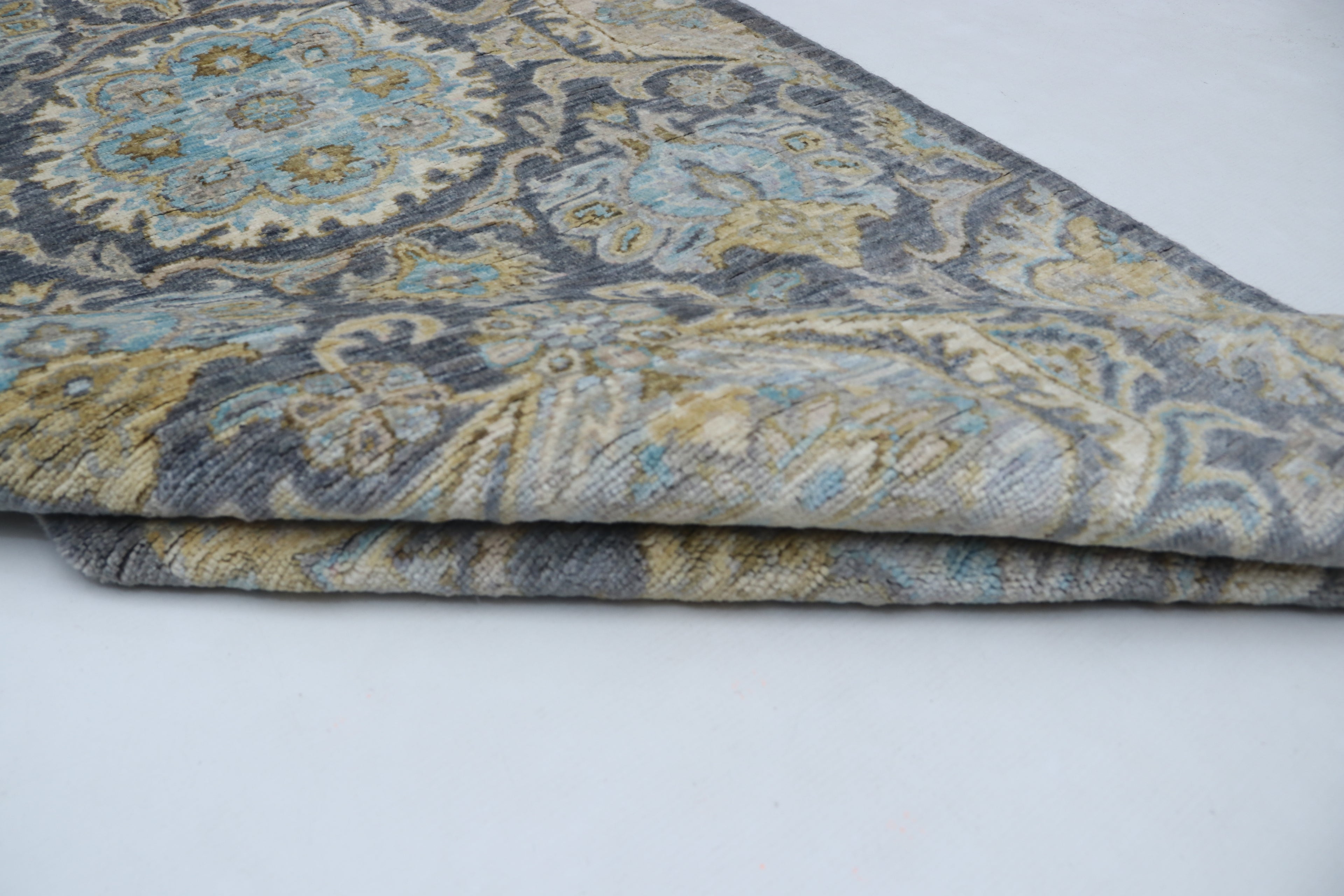 2x10 Gray Chobi Runner Rug | Handmade Wool & Cotton Floral Rug | Vegetable Dyed