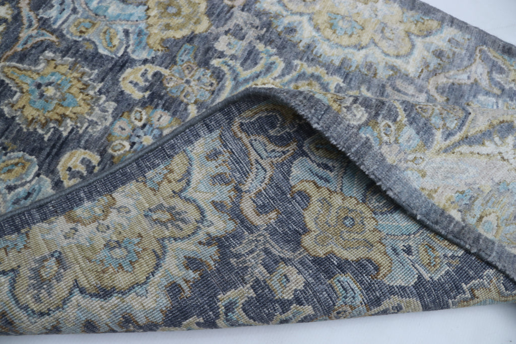 2x10 Gray Chobi Runner Rug | Handmade Wool & Cotton Floral Rug | Vegetable Dyed