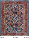 9x12 Blue Super Kazak geometric handmade wool and cotton area rug