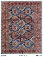 9x12 Blue Super Kazak geometric handmade wool and cotton area rug