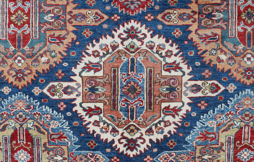 9x12 Blue Super Kazak Geometric Area Rug | Handmade Wool & Cotton Rug