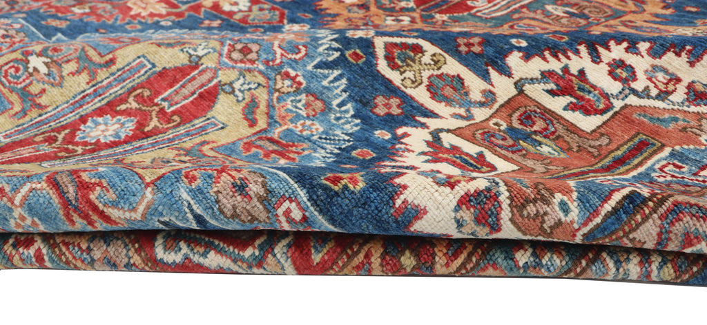 9x12 Blue Super Kazak Geometric Area Rug | Handmade Wool & Cotton Rug