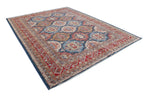 9x12 Blue Super Kazak Geometric Area Rug | Handmade Wool & Cotton Rug