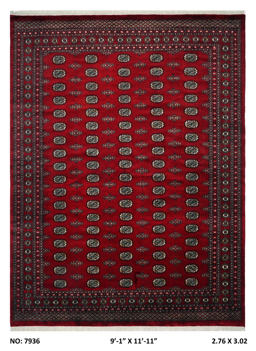 9.1x12 Red Mori Bokhara Handmade Wool Cotton Geometric Area Rug