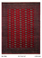 9.1x12 Red Mori Bokhara Handmade Wool Cotton Geometric Area Rug