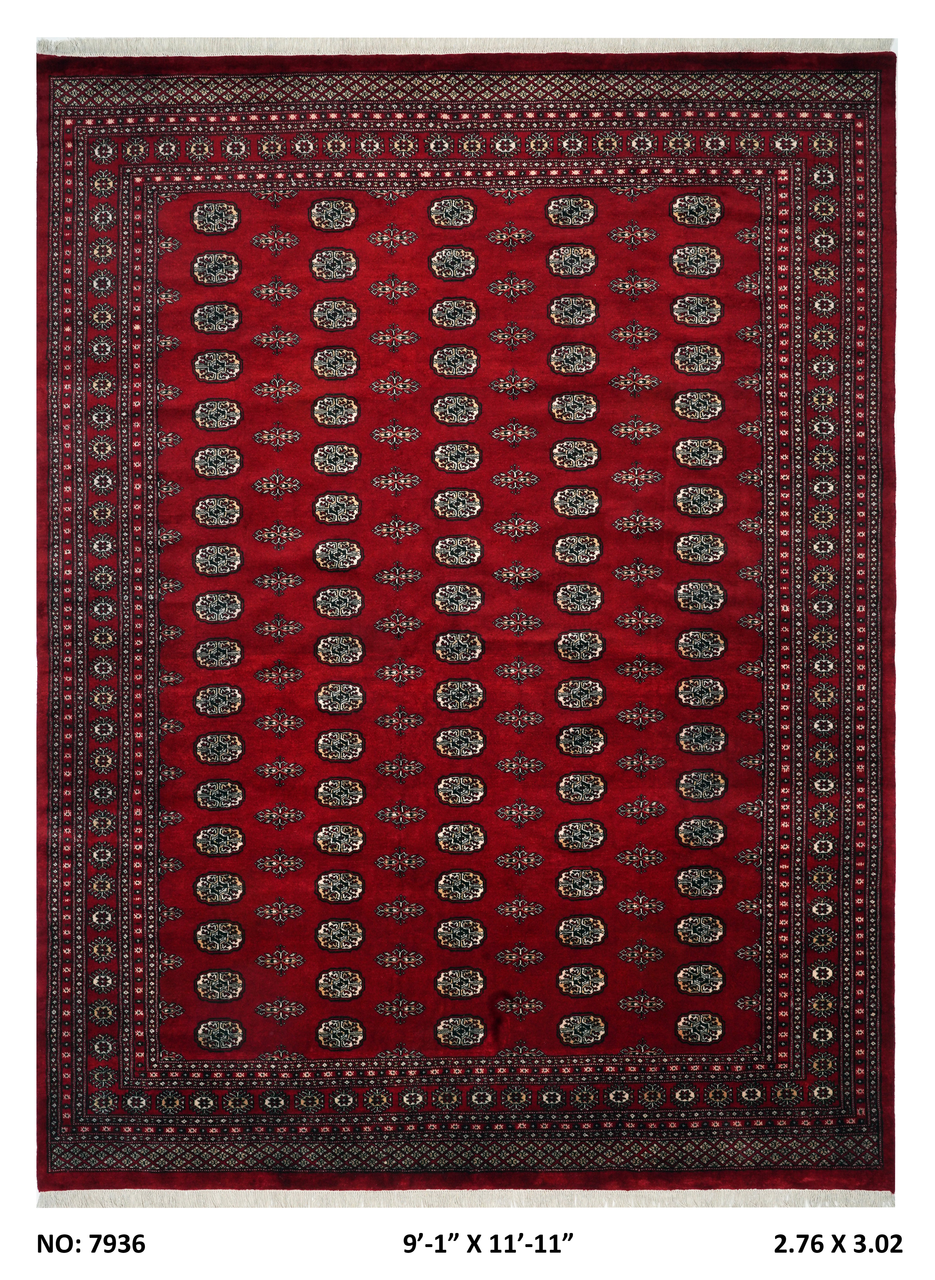 9.1x12 Red Mori Bokhara Handmade Wool Cotton Geometric Area Rug