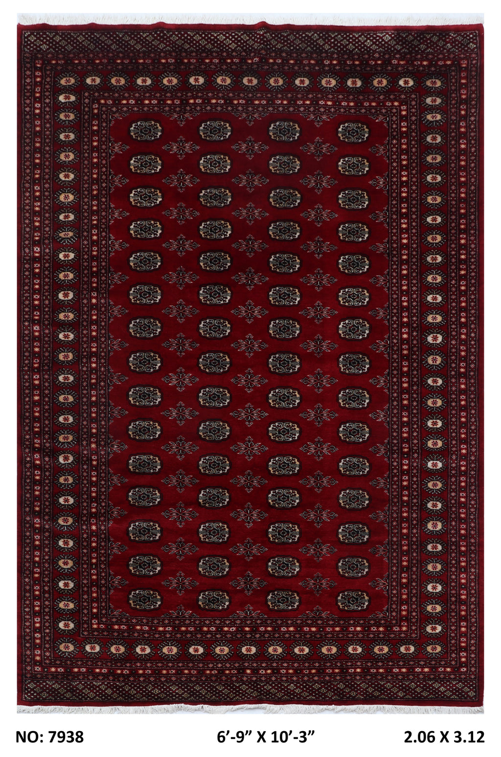 7x10 red Mori Bokhara geometric handmade wool and cotton area rug with vegetable AZO-free dyeing