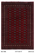 7x10 red Mori Bokhara geometric handmade wool and cotton area rug with vegetable AZO-free dyeing