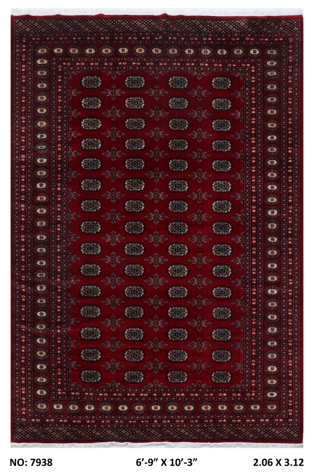 7x10 red Mori Bokhara geometric handmade wool and cotton area rug with vegetable AZO-free dyeing
