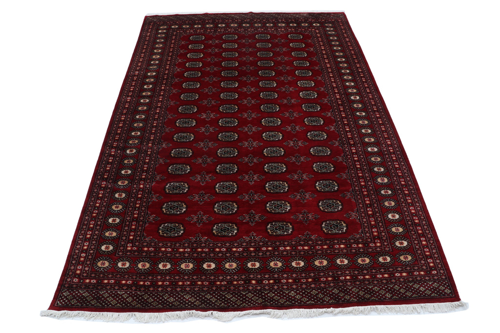 7x10 Red Mori Bokhara Geometric Area Rug | Handmade Wool & Cotton Rug