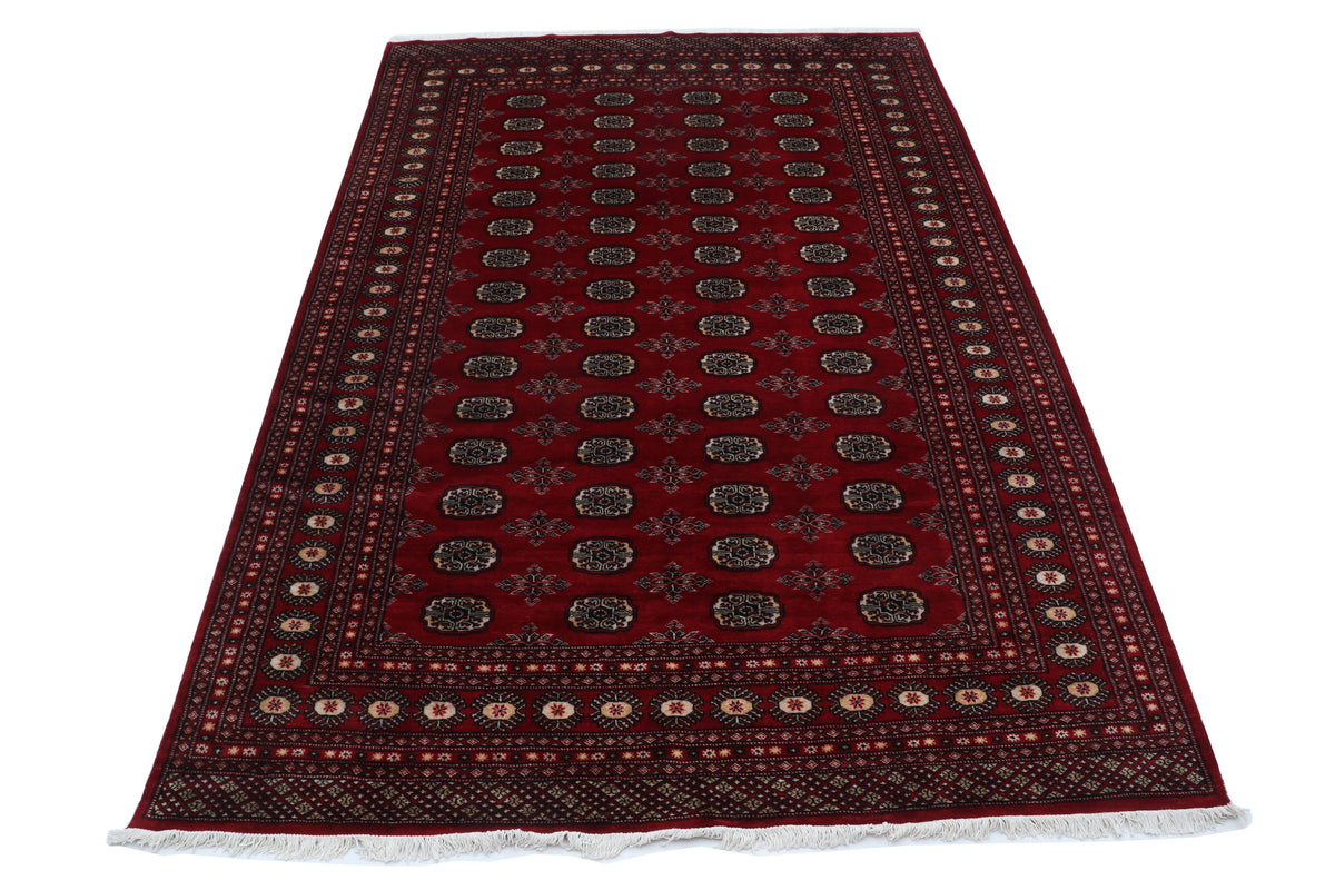 7x10 Red Mori Bokhara Geometric Area Rug | Handmade Wool & Cotton Rug