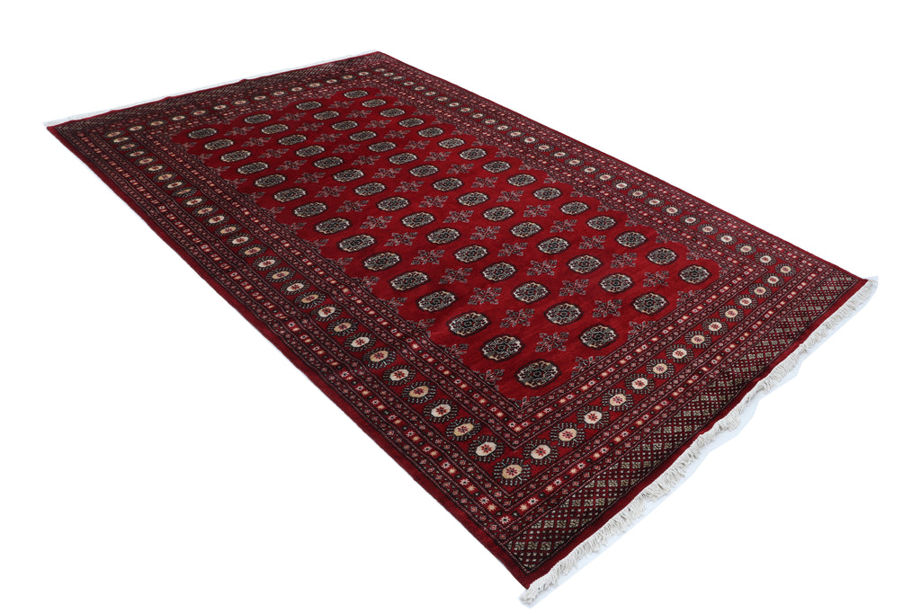 7x10 Red Mori Bokhara Geometric Area Rug | Handmade Wool & Cotton Rug