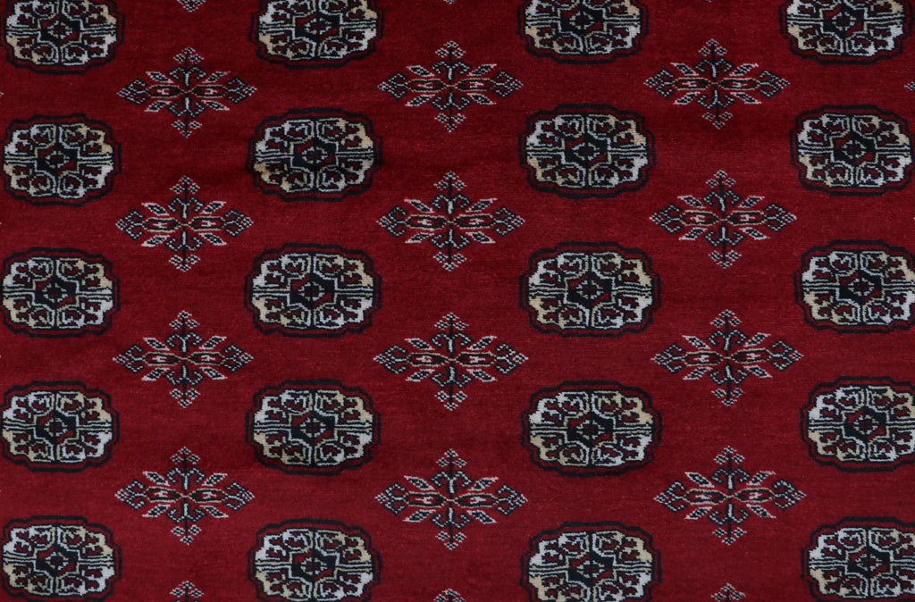 7x10 Red Mori Bokhara Geometric Area Rug | Handmade Wool & Cotton Rug