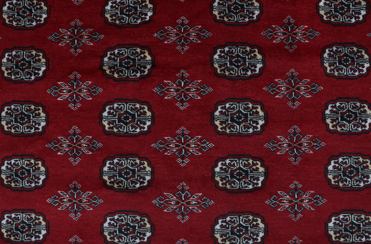 7x10 Red Mori Bokhara Geometric Area Rug | Handmade Wool & Cotton Rug