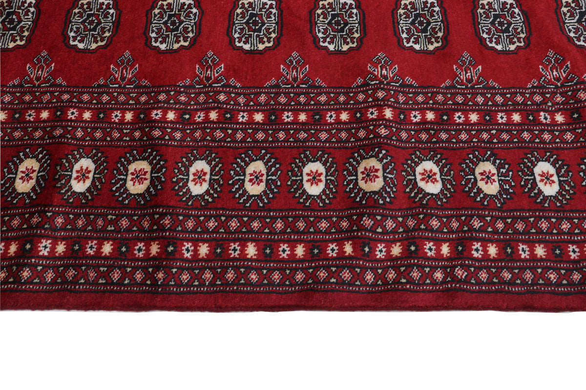 7x10 Red Mori Bokhara Geometric Area Rug | Handmade Wool & Cotton Rug