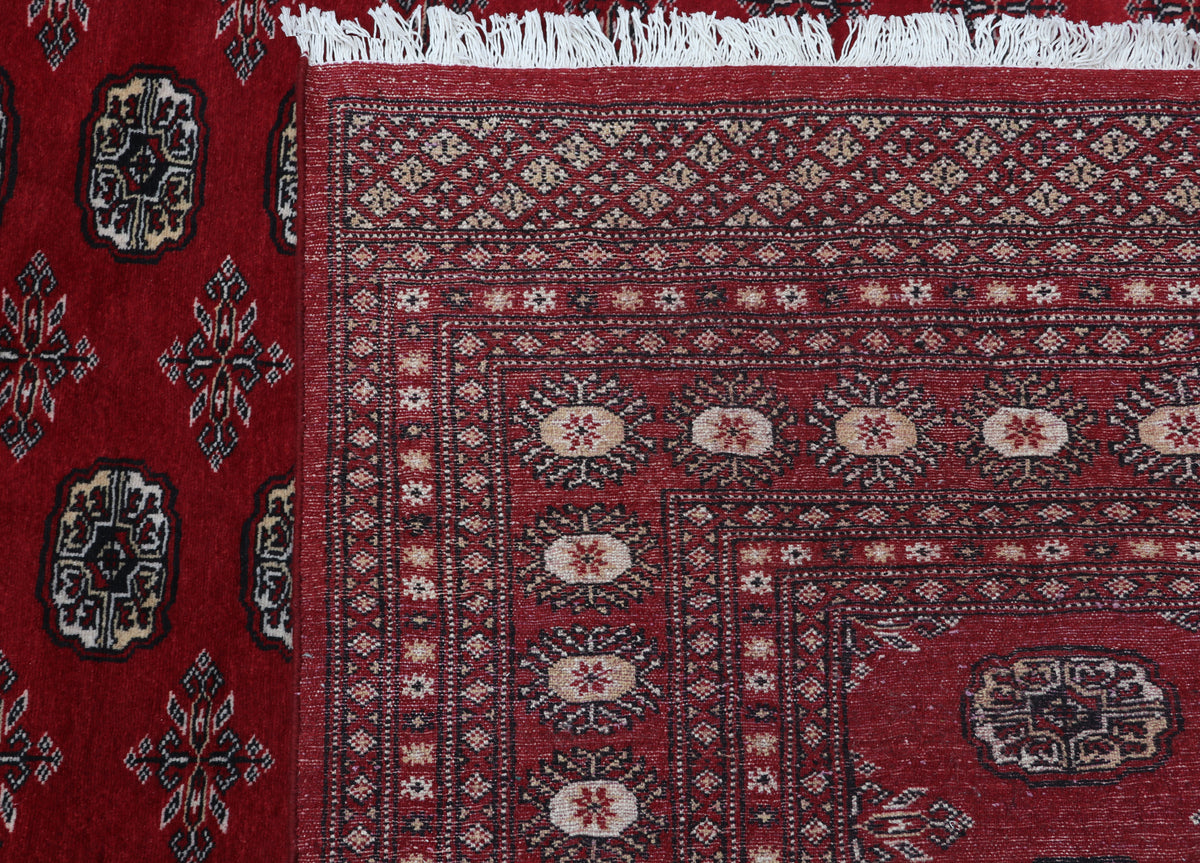 7x10 Red Mori Bokhara Geometric Area Rug | Handmade Wool & Cotton Rug