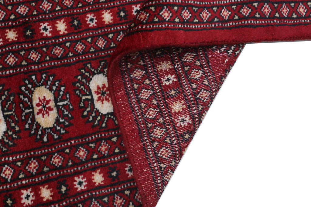 7x10 Red Mori Bokhara Geometric Area Rug | Handmade Wool & Cotton Rug
