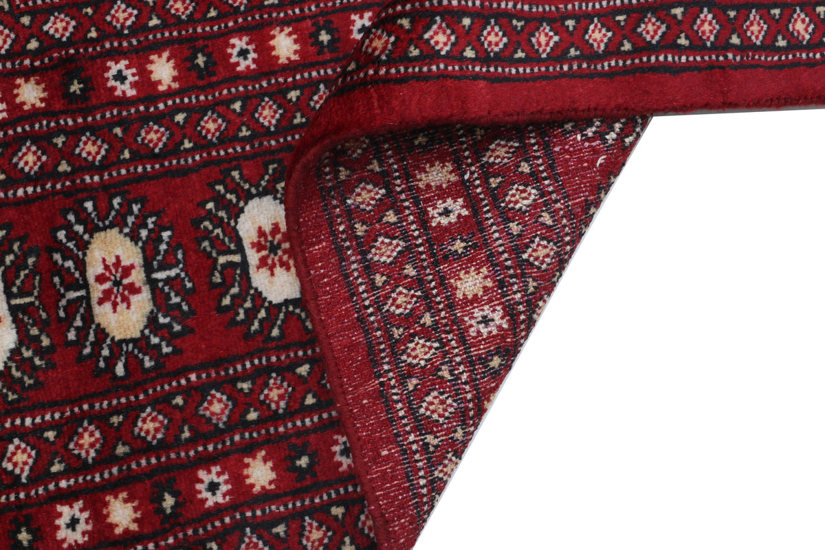 7x10 Red Mori Bokhara Geometric Area Rug | Handmade Wool & Cotton Rug