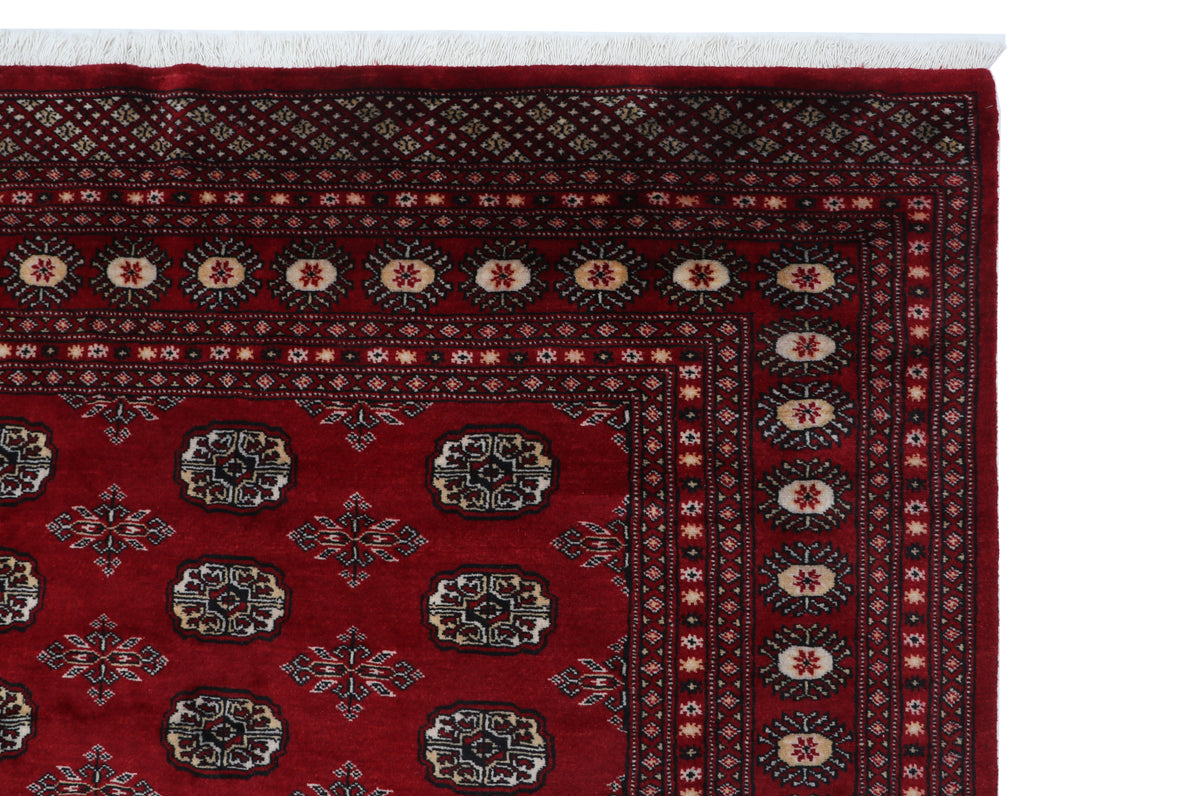 7x10 Red Mori Bokhara Geometric Area Rug | Handmade Wool & Cotton Rug