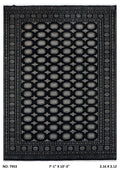 7x10 black Mori Bokhara geometric handmade wool and cotton area rug with vegetable AZO-free dyeing