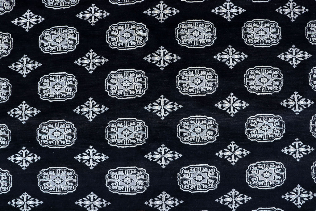 7x10 Black Mori Bokhara Geometric Area Rug | Handmade Wool & Cotton Rug