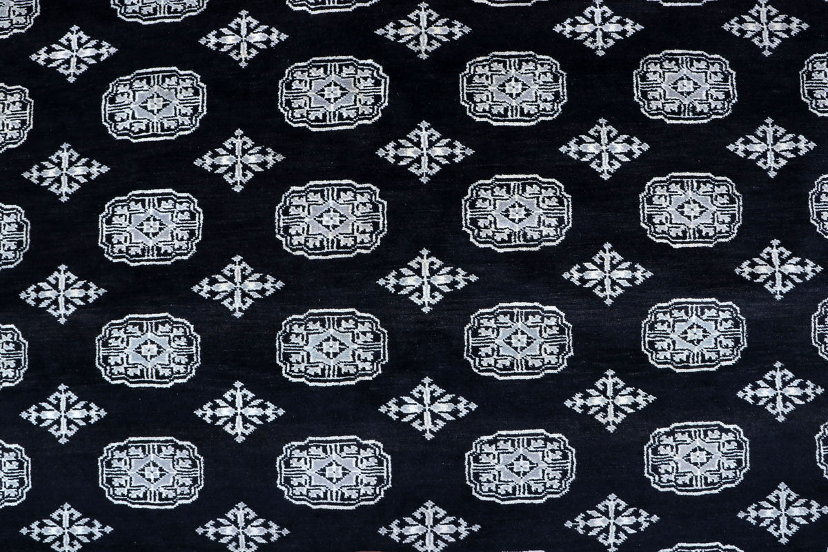 7x10 Black Mori Bokhara Geometric Area Rug | Handmade Wool & Cotton Rug