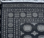 7x10 Black Mori Bokhara Geometric Area Rug | Handmade Wool & Cotton Rug