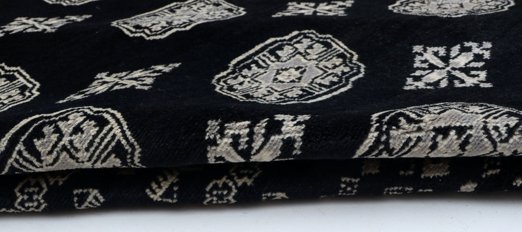 7x10 Black Mori Bokhara Geometric Area Rug | Handmade Wool & Cotton Rug