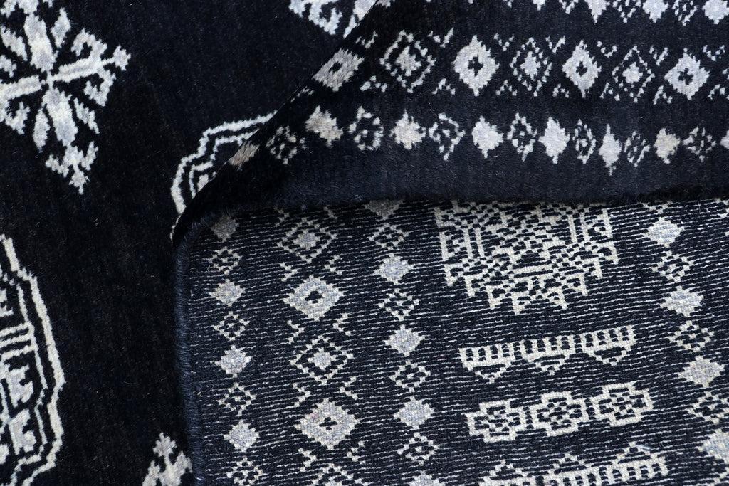 7x10 Black Mori Bokhara Geometric Area Rug | Handmade Wool & Cotton Rug