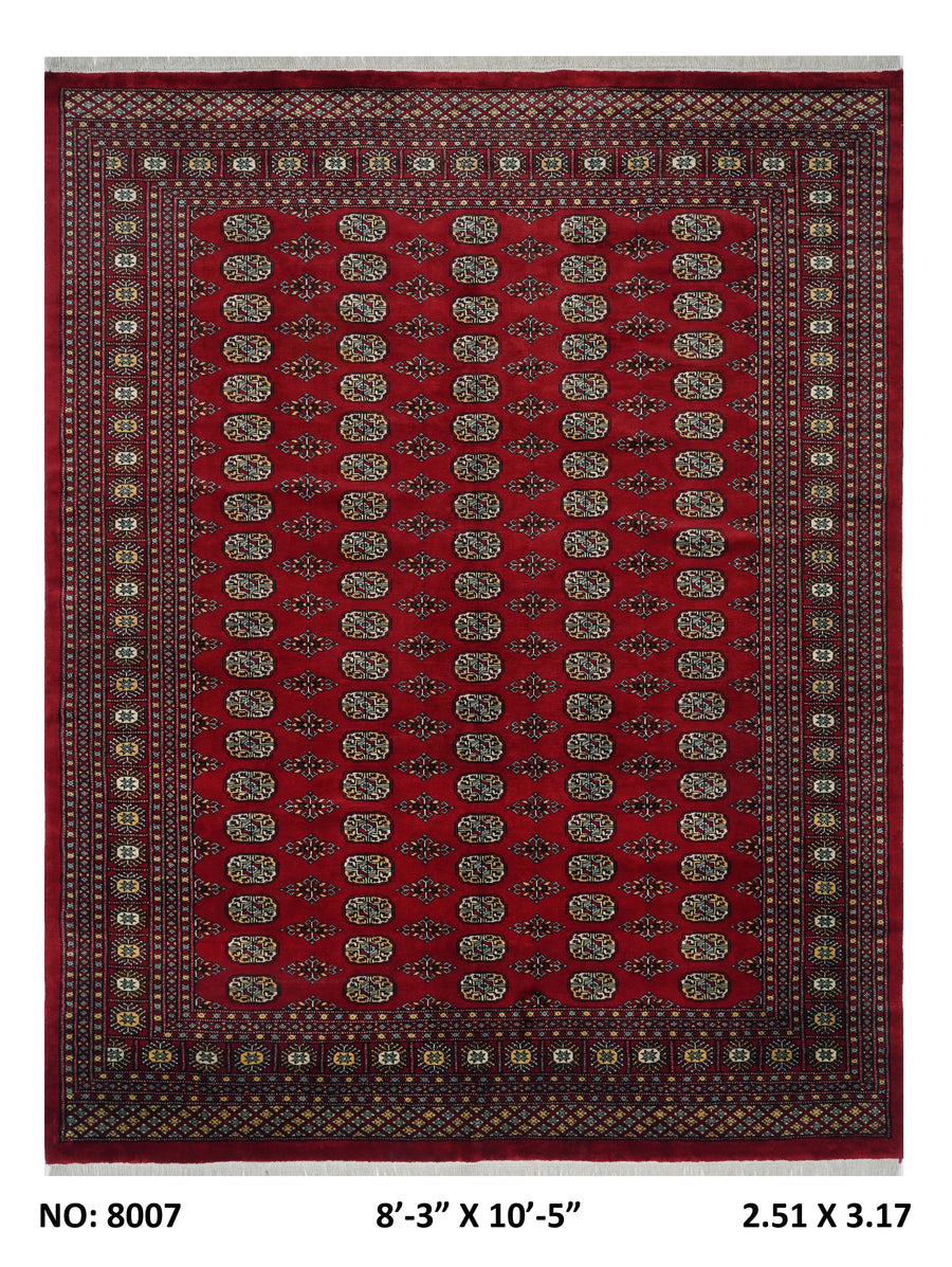 8x10 Red Mori Bokhara Handmade Wool Cotton Geometric Area Rug
