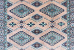 3x5 Beige & Green Fine Jaaldar Area Rug | Handmade Worsted Wool & Cotton Geometric Rug