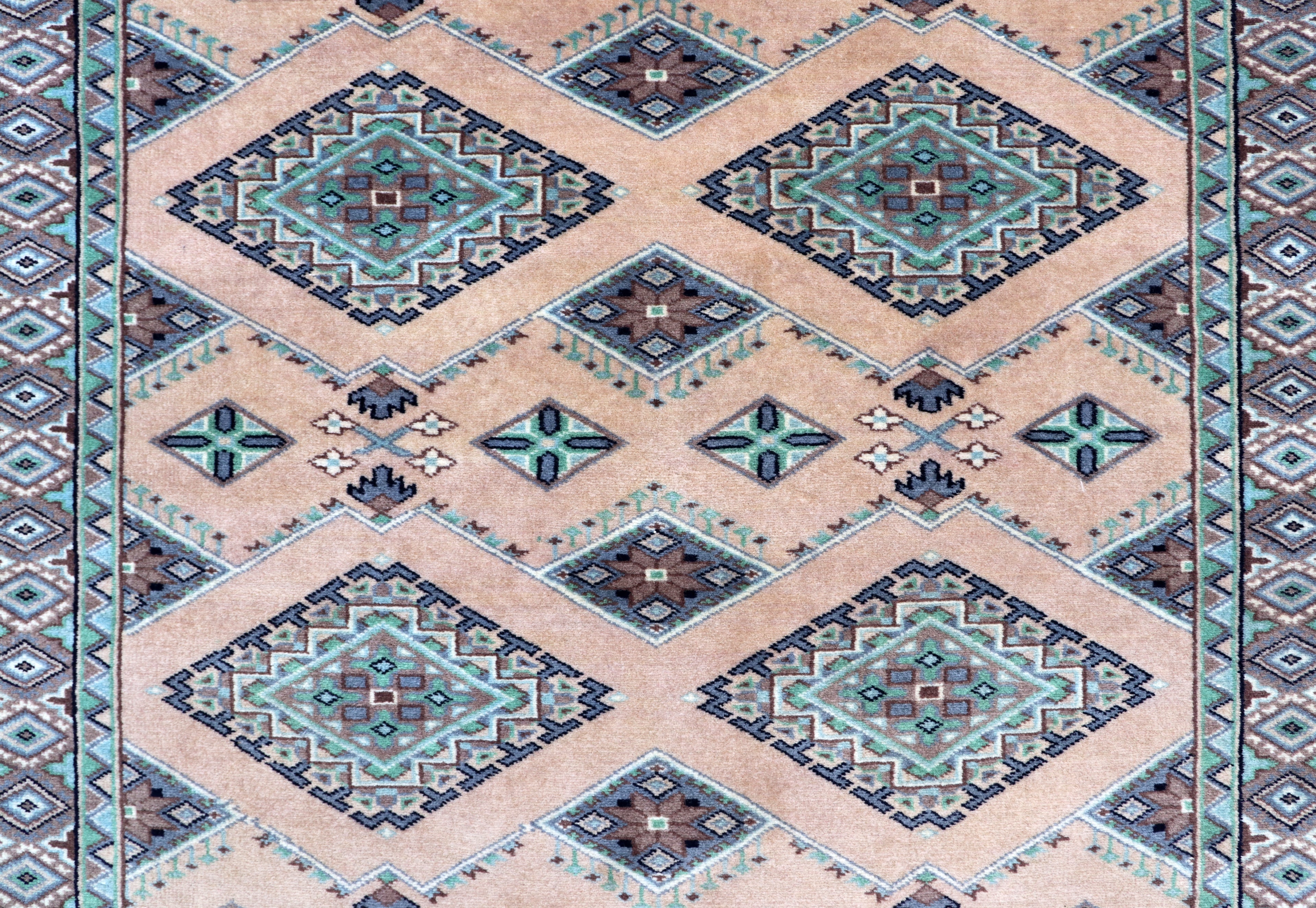 3x5 Beige & Green Fine Jaaldar Area Rug | Handmade Worsted Wool & Cotton Geometric Rug