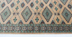 3x5 Beige & Green Fine Jaaldar Area Rug | Handmade Worsted Wool & Cotton Geometric Rug