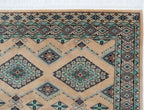 3x5 Beige & Green Fine Jaaldar Area Rug | Handmade Worsted Wool & Cotton Geometric Rug