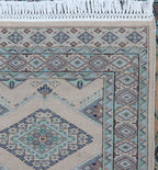 3x5 Beige & Green Fine Jaaldar Area Rug | Handmade Worsted Wool & Cotton Geometric Rug