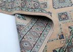 3x5 Beige & Green Fine Jaaldar Area Rug | Handmade Worsted Wool & Cotton Geometric Rug