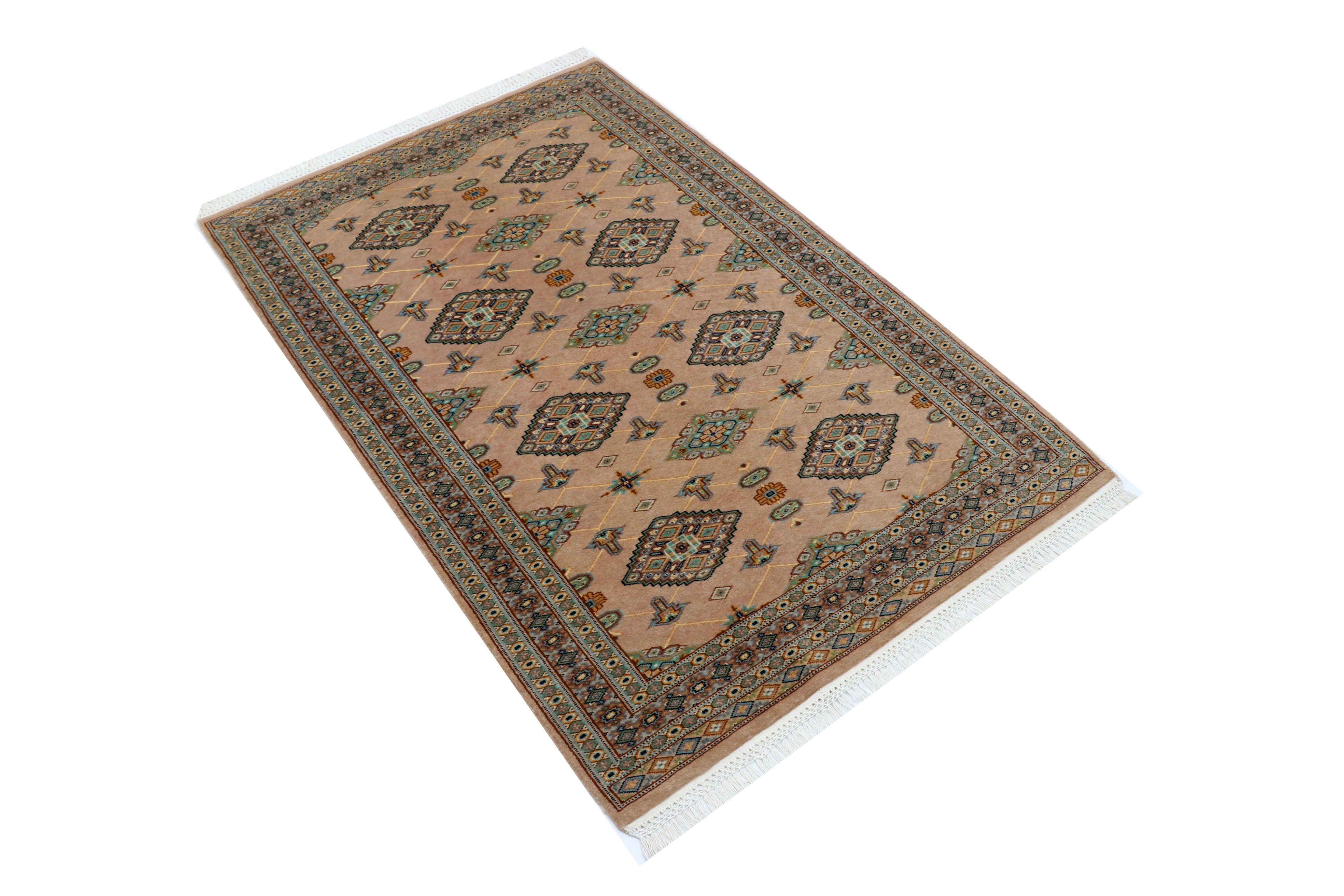 3x5 Brown Fine Jaaldar Handmade Worsted Wool Cotton Geometric Area Rug