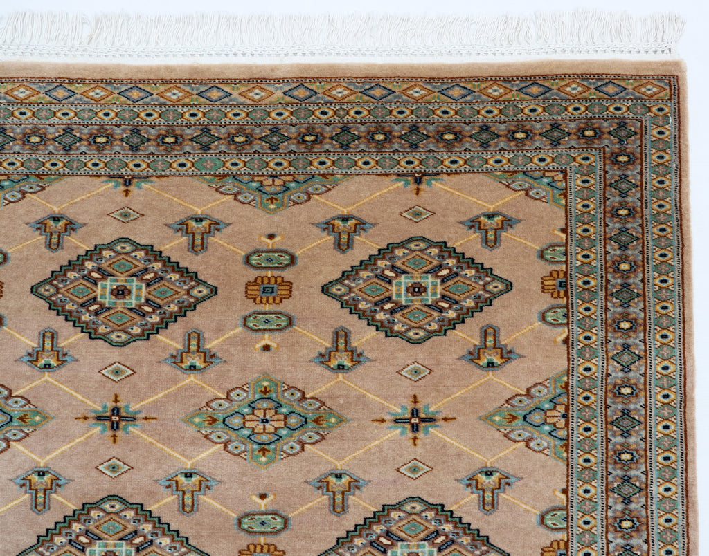 3x5 Brown Fine Jaaldar Area Rug | Handmade Worsted Wool & Cotton Geometric Rug