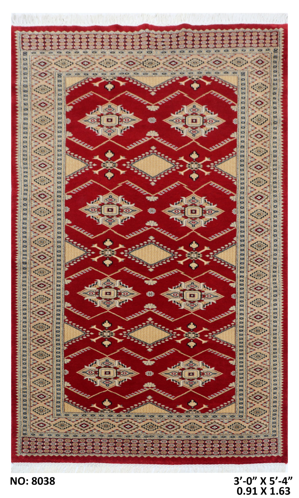 3x5 Red and Green Fine Jaaldar Handmade Worsted Wool Cotton Geometric Area Rug