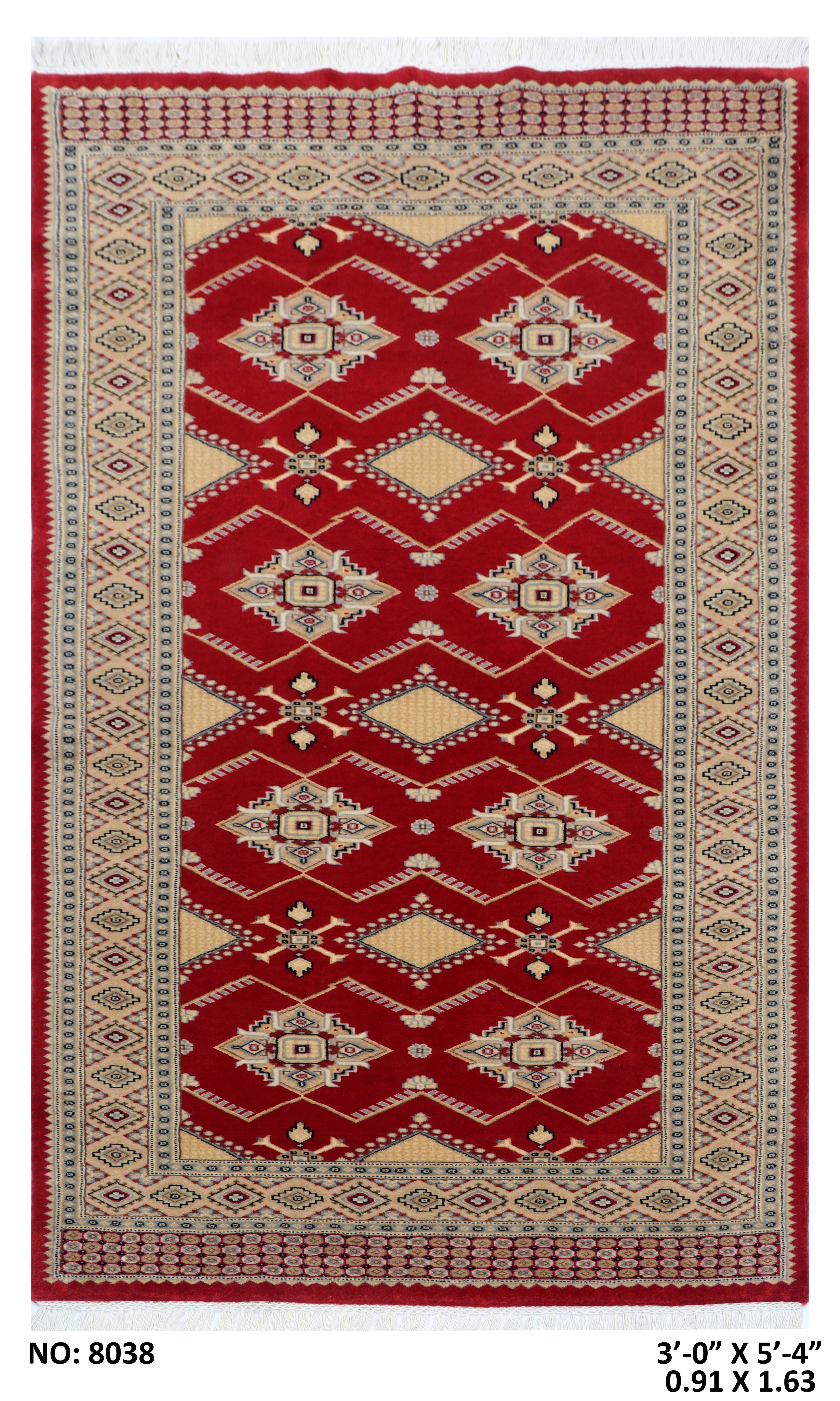 3x5 Red and Green Fine Jaaldar Handmade Worsted Wool Cotton Geometric Area Rug